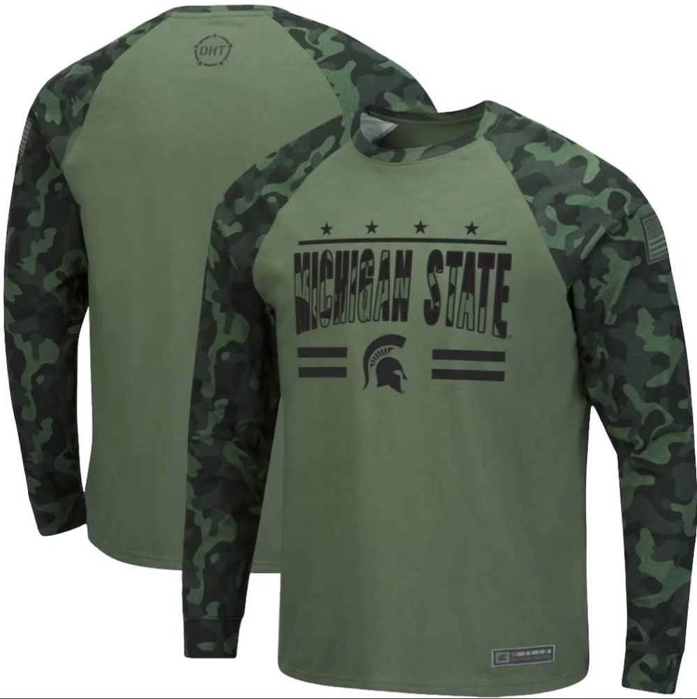 Michigan State Spartans OHT Military Appreciation Camo Raglan Shirt Men's Large